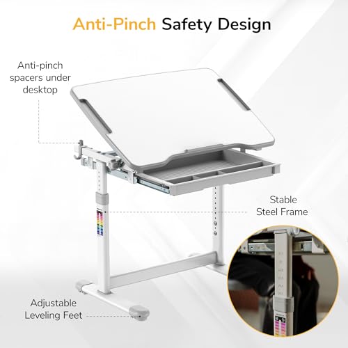 Adjustable Kids Desk and Chair Set with Tilting Desktop and Storage Drawer