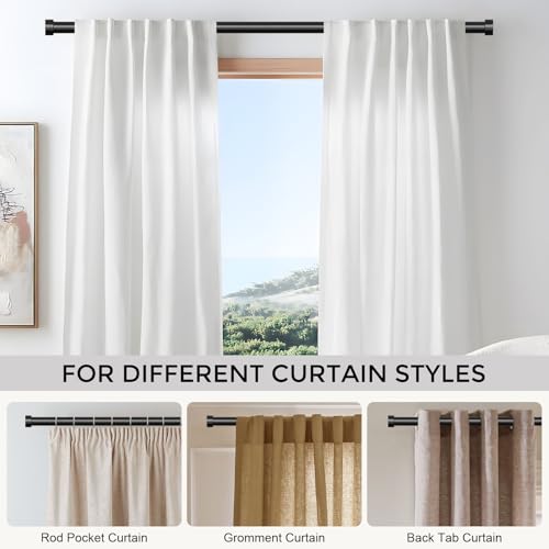Black Adjustable Curtain Rod - 1 Inch Heavy Duty Drapery Rod (36-88 In)