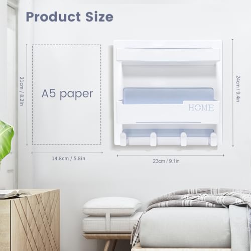 Wall-Mounted Bedside Shelf Organizer with Hooks, Adhesive Floating Caddy