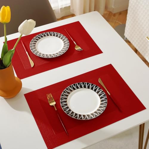 Washable PVC Vinyl Placemats - Heat-Resistant Dining Table Mats, Set of 4