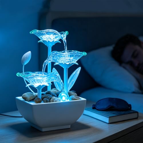Tabletop Water Fountain - 3-Tier Indoor Waterfall with Color-Changing LED