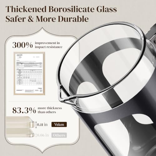 French Press Coffee Maker 34 oz - Plastic-Free Glass & Stainless Steel