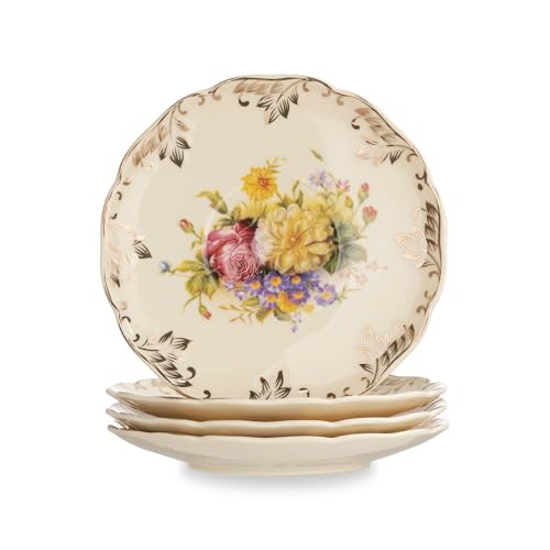 YOLIFE Floral Porcelain Tea Saucer Set of 4, 5.8 Inch Elegant Vintage Tea Plates
