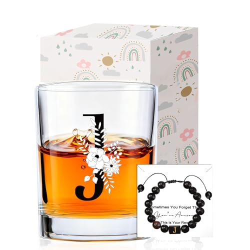 Personalized Monogram Whiskey Glass Set with Bracelet - Glass Up-J
