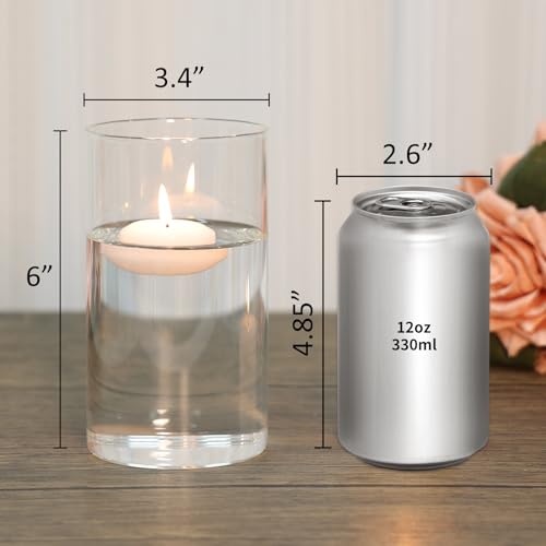 Clear Glass Cylinder Vases Set of 6 - 6 x 3.4 Inch Short Vases for Centerpieces
