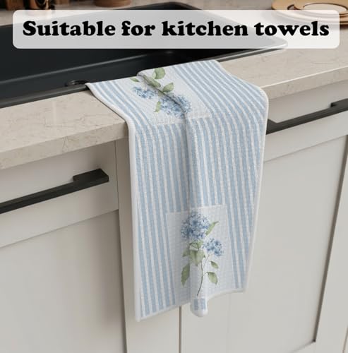 Summer-Striped Hydrangea Kitchen Towels 16x24” — Blue Stripe Hand & Dish Towel Set