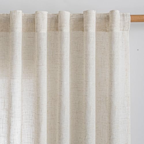 Natural Linen Semi Sheer Curtains 84 Inches Long - 2 Panel Set (50" x 84")