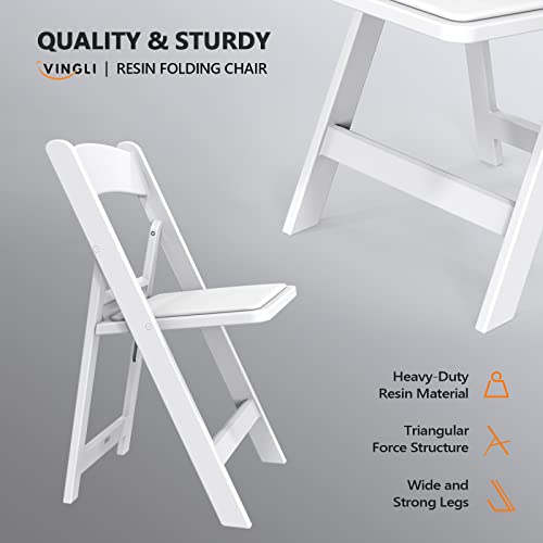 White Resin Folding Chairs with Padded Seat, 4 Pack - Indoor & Outdoor Use