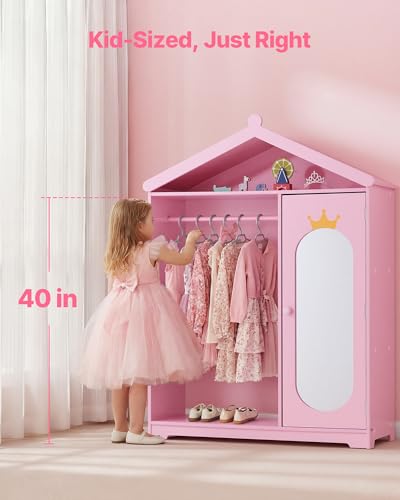 Kids Dress-Up Storage Closet with Mirror and Costume Organizer