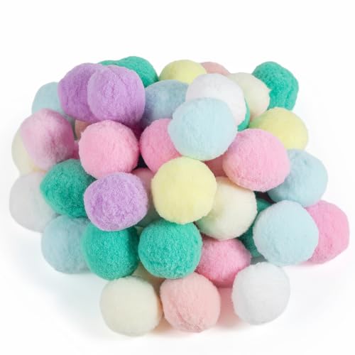 50 Pcs 2 Inch Fuzzy Macaron Pom Poms for DIY Crafts and Decorations