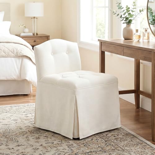 Tufted Upholstered Rolling Vanity Chair with Skirted Base