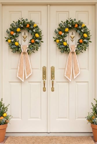 Orange Gingham Wreath Sash Set of 2 with Scalloped Ric Rac Trim, 4.5 x 56"