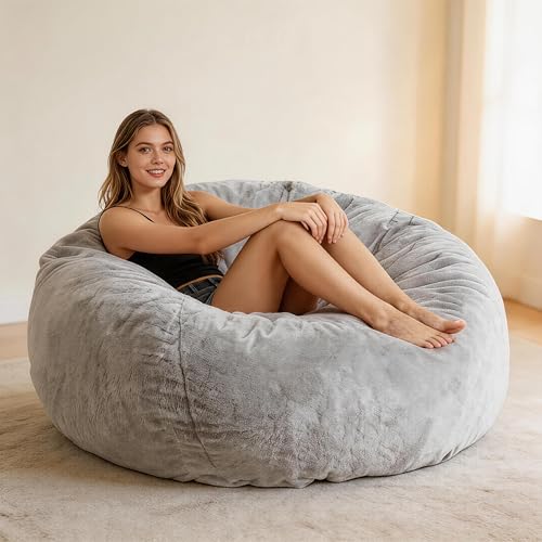 Large Faux Fur Bean Bag Chair Cover - Shaggy Plush Storage Bean Bag