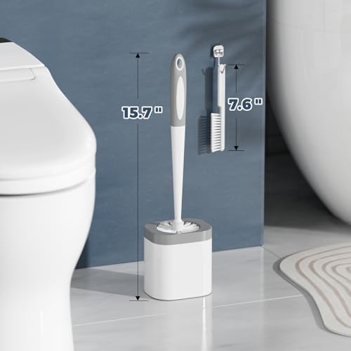 3-Pack Compact Toilet Brush and Holder Set with Crevice Brushes - White