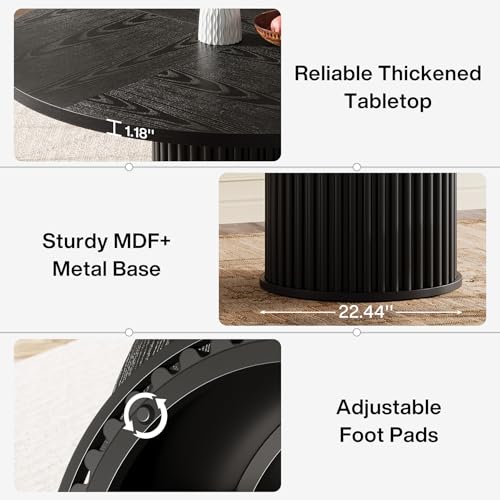 47-Inch Round Dining Table, Modern Fluted Metal Base Kitchen Table