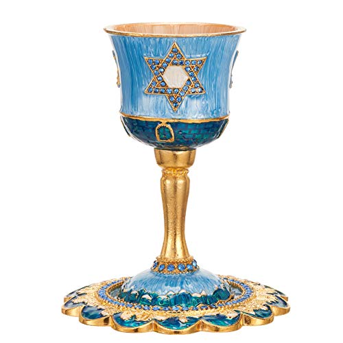 Enamel Kiddush Cup Set with Tray - 5-Inch Star of David Goblet