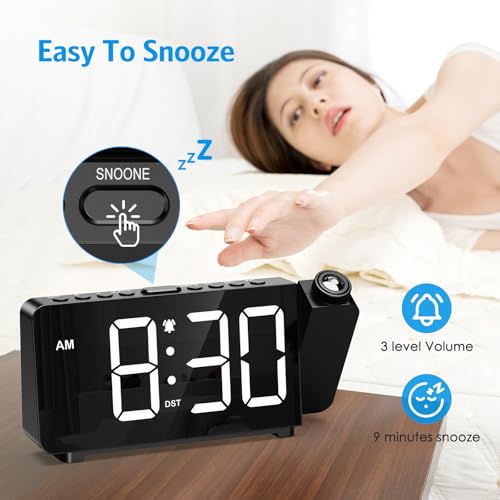 Digital Projection Alarm Clock with 180° Projector and LED Display