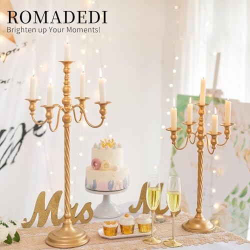 Romadedi Gold 28in 5-Arm Candelabra for Taper Candles, Pack of 2 (Variation 2/28")