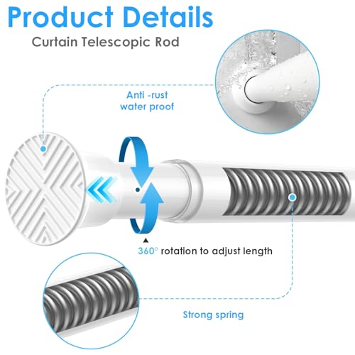 Adjustable Tension Curtain Rod 18 to 36 Inch - No Drilling Spring Rod