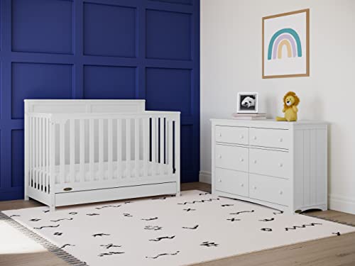 5-in-1 Convertible Baby Crib with Under-Bed Storage Drawer (White)