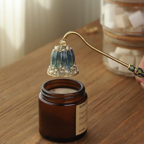 Elegant Candle Snuffer with Pearl Inlay & Metal Handle
