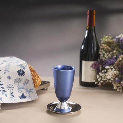 Yair Emanuel Blue Aluminum Kiddush Cup with Hammered Finish - Judaica Gift