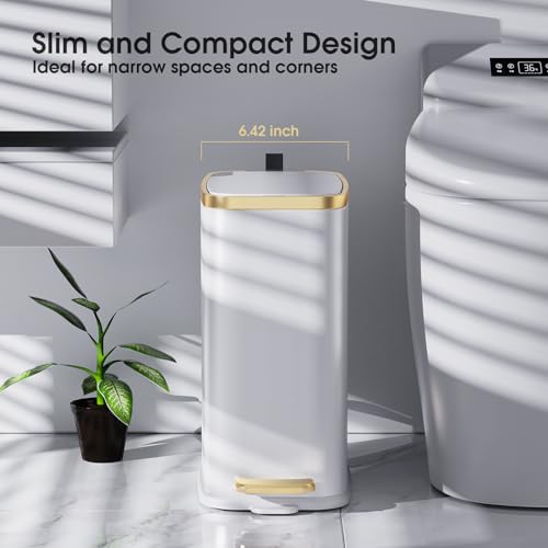 Slim Stainless Steel Bathroom Trash Can with Soft Close Lid - 5L / 1.3 Gal