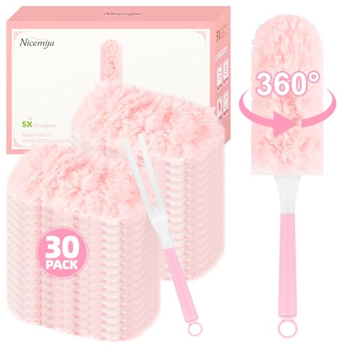 360° Microfiber Duster Cleaning Kit with Handle - 30 Pink Refills