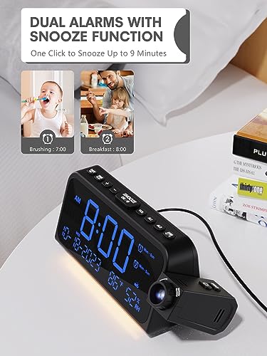 Digital Projection Alarm Clock with Ceiling Display and Temperature Monitor