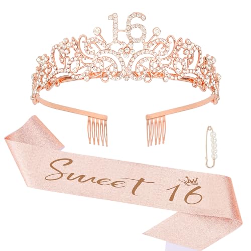 Sweet 16 Birthday Tiara and Glitter Sash Set for Girls Party Supplies