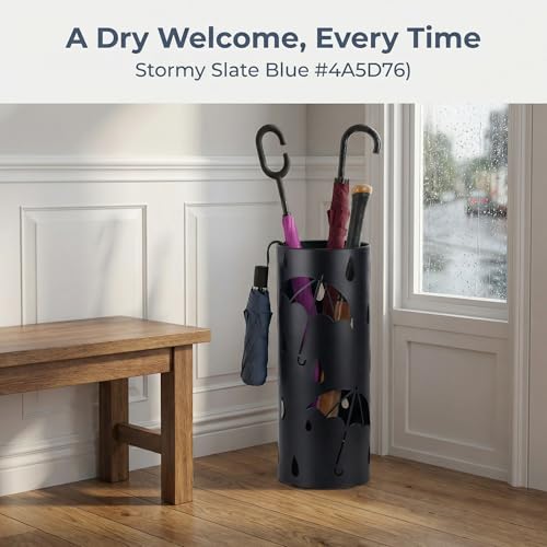 Round Metal Umbrella Stand for Entryway, Black Storage Rack with 3 Hooks