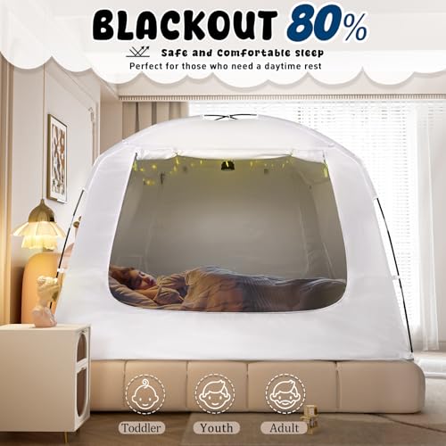 Indoor Blackout Bed Tent with String Lights - 4-Door Privacy Sleep Canopy
