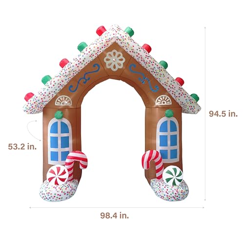 Fraser Hill Farm 8ft Gingerbread Arch Inflatable with Lights - Outdoor Holiday Decoration