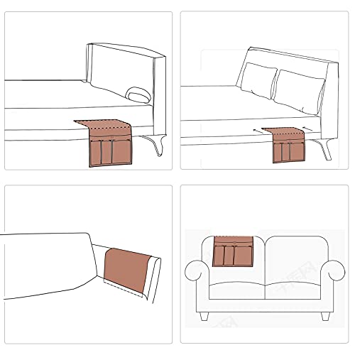 Faux Leather Sofa Armrest Organizer with 6 Pockets for Remote Control