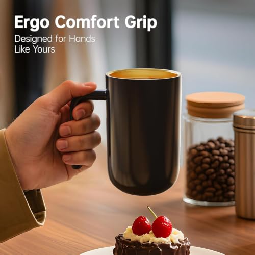 FEPPO Black 16oz Heated Coffee Mug Warmer with Titanium Coating & Digital Display