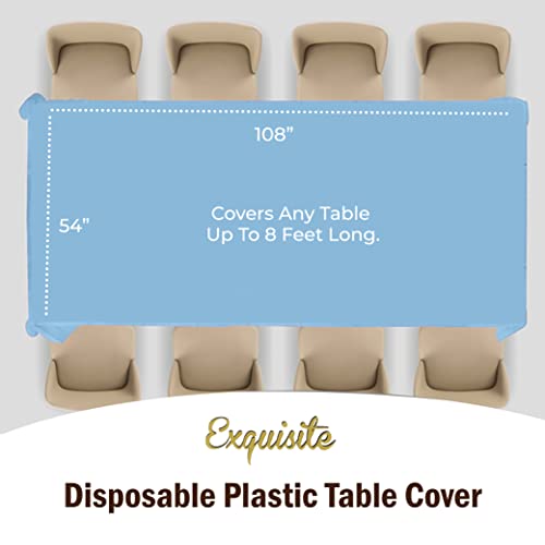 Disposable Plastic Tablecloths 6-Pack - 54 x 108 Inch Light Blue Rectangle Cover