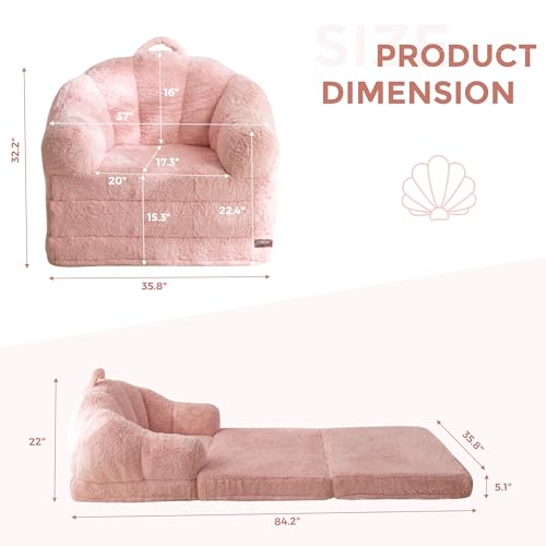 Convertible Faux Fur Floor Sofa Bed, Scalloped Bean Bag Lounger Chair