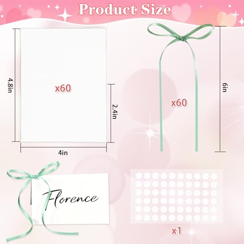 60 Set Pre-Tied Bow Wedding Name Place Cards with Satin Ribbon Sage Green