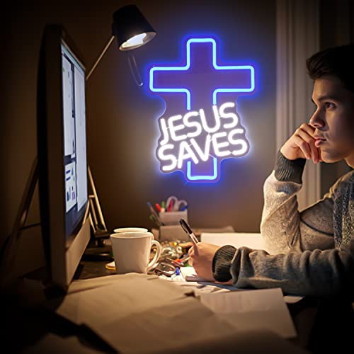 Jesus Saves Neon Sign LED Wall Decor for Church & Home, Dimmable