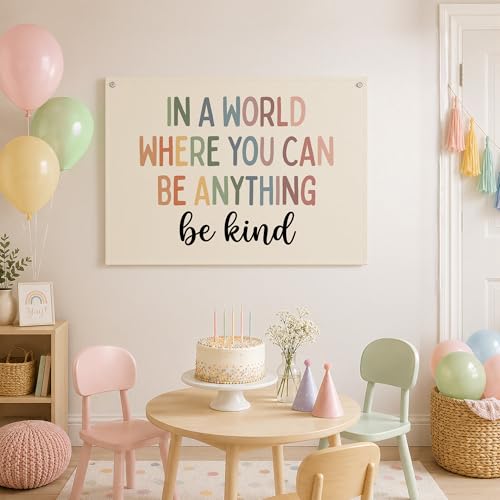 Be Kind Boho Canvas Wall Banner, 20x30 Inch Motivational Hanging Flag Decor