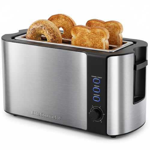 4-Slice Long Slot Stainless Steel Toaster with Built-In Warming Rack