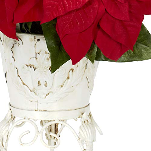 Nearly Natural 21-Inch Artificial Poinsettia Christmas Plant in Rustic Metal Planter