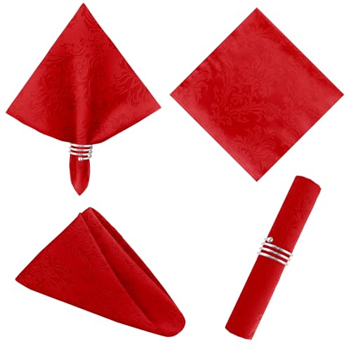 SASTYBALE Red Christmas Jacquard 20x20 In Napkins – Set of 4, Reusable Polyester