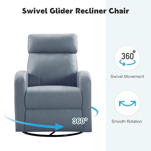 Swivel Rocker Recliner Chair, Manual Faux Leather Glider for Nursery