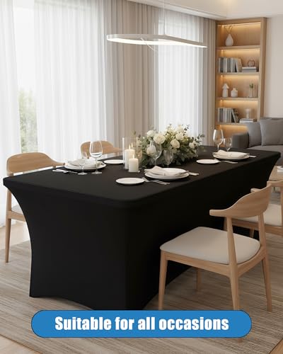 6FT Fitted Stretch Spandex Tablecloth - 2 Pack Black Rectangular Table Cover