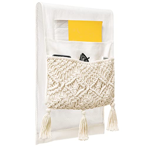 Macrame Armchair Caddy, Boho Couch Armrest Organizer with 4 Pockets