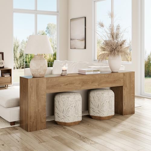 86-Inch Extra Long Console Table, Farmhouse Sofa Table in Natural Oak