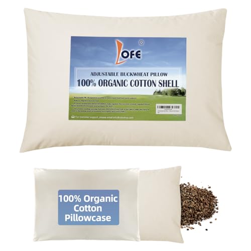 Organic Buckwheat Pillow for Neck Pain Relief | Adjustable Cooling Pillow, 20x26''