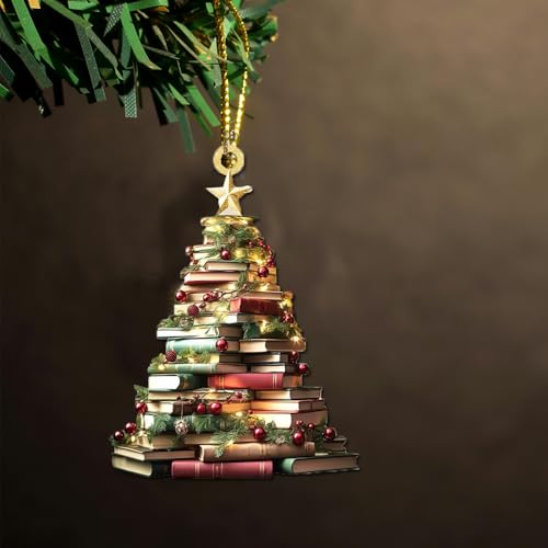 Star Christmas Book Tree Ornament - Acrylic Book Lover Decoration for Holiday Tree