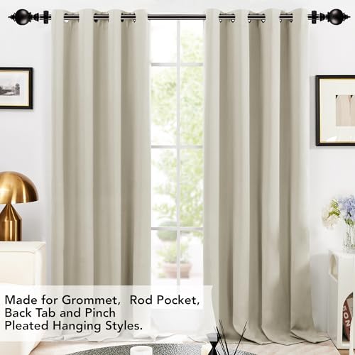 Deconovo Heavy-Duty Black Curtain Rod, Adjustable 48-84 Inch Long Rods for Windows, Decorative Telescoping Window Rod, 3/4 Inch Metal Tube for Curtains, Easy Install, Wall?Mount Hardware Included